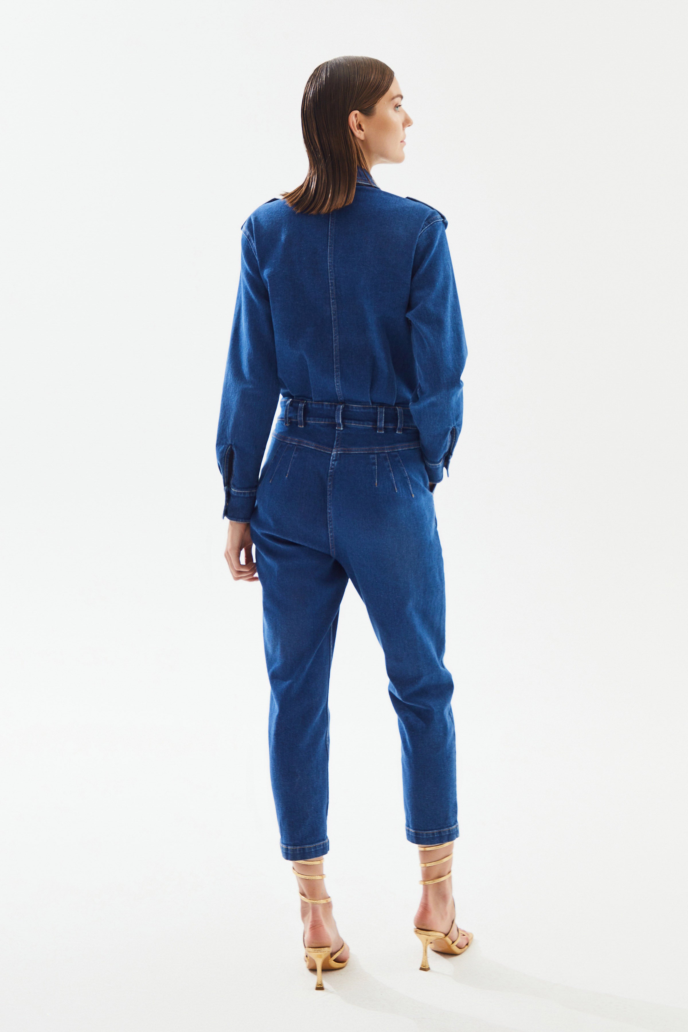 Kadın Cepli Denim Tulum