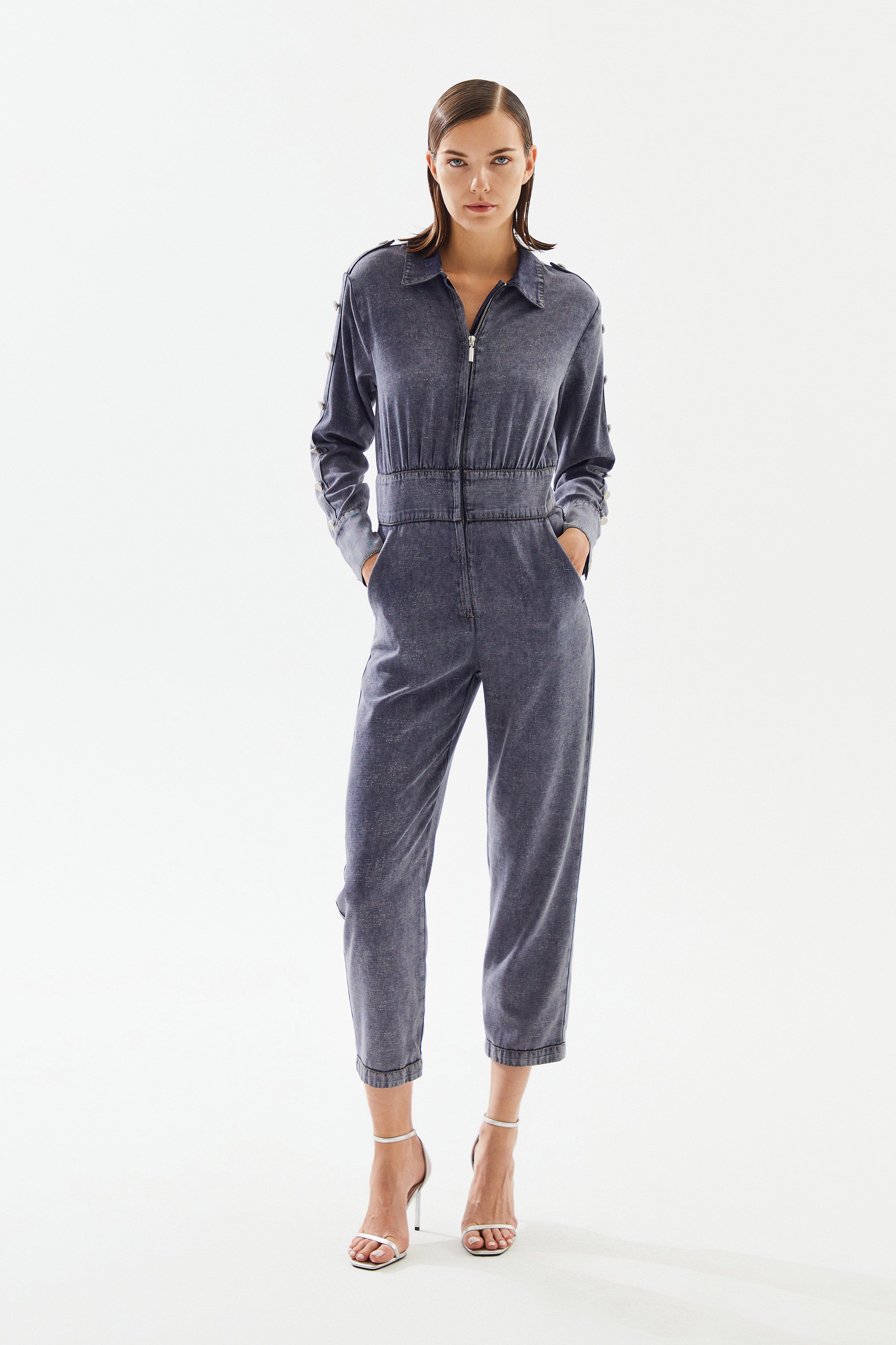 Women's Button Detail Denim Overalls