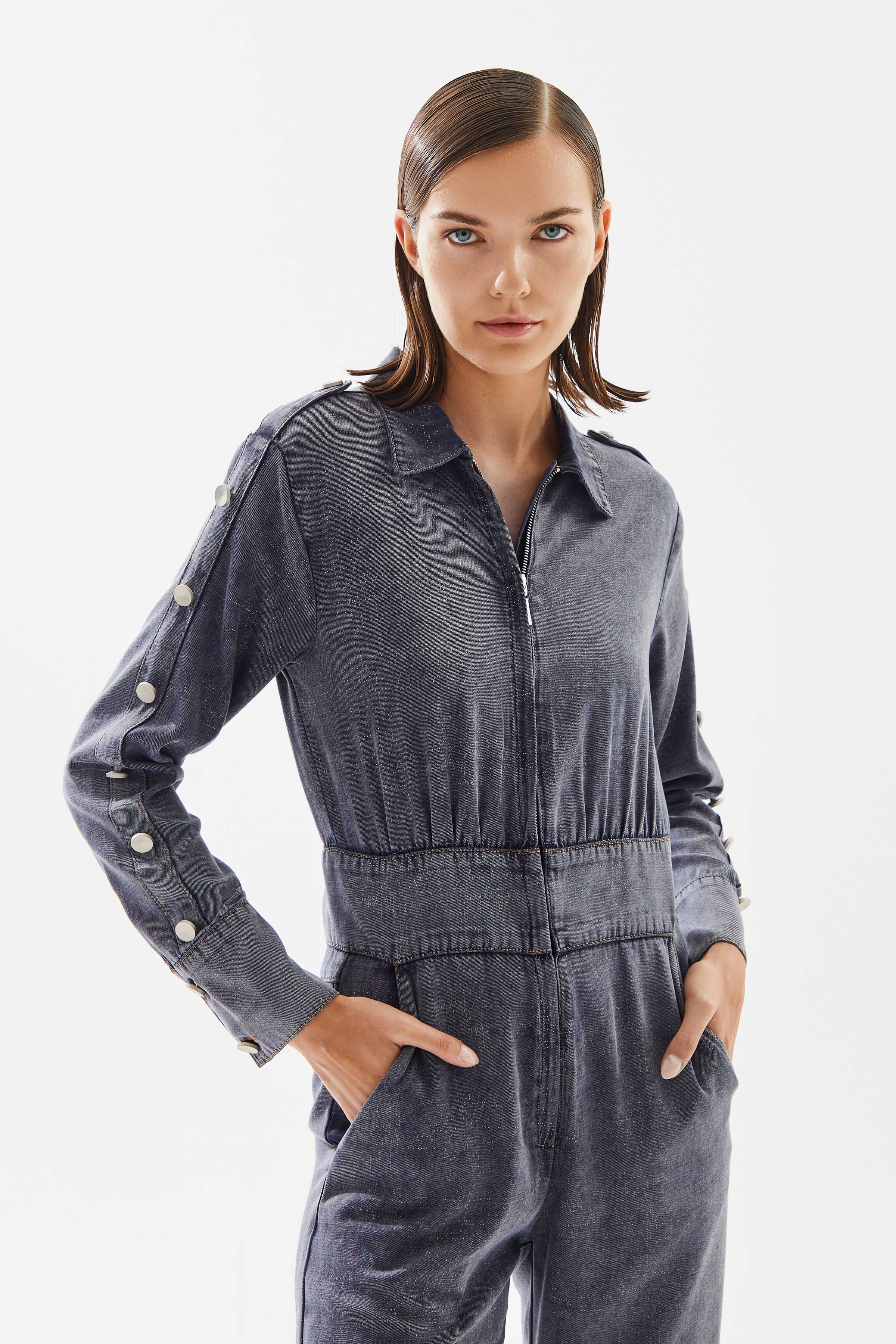 Women's Button Detail Denim Overalls