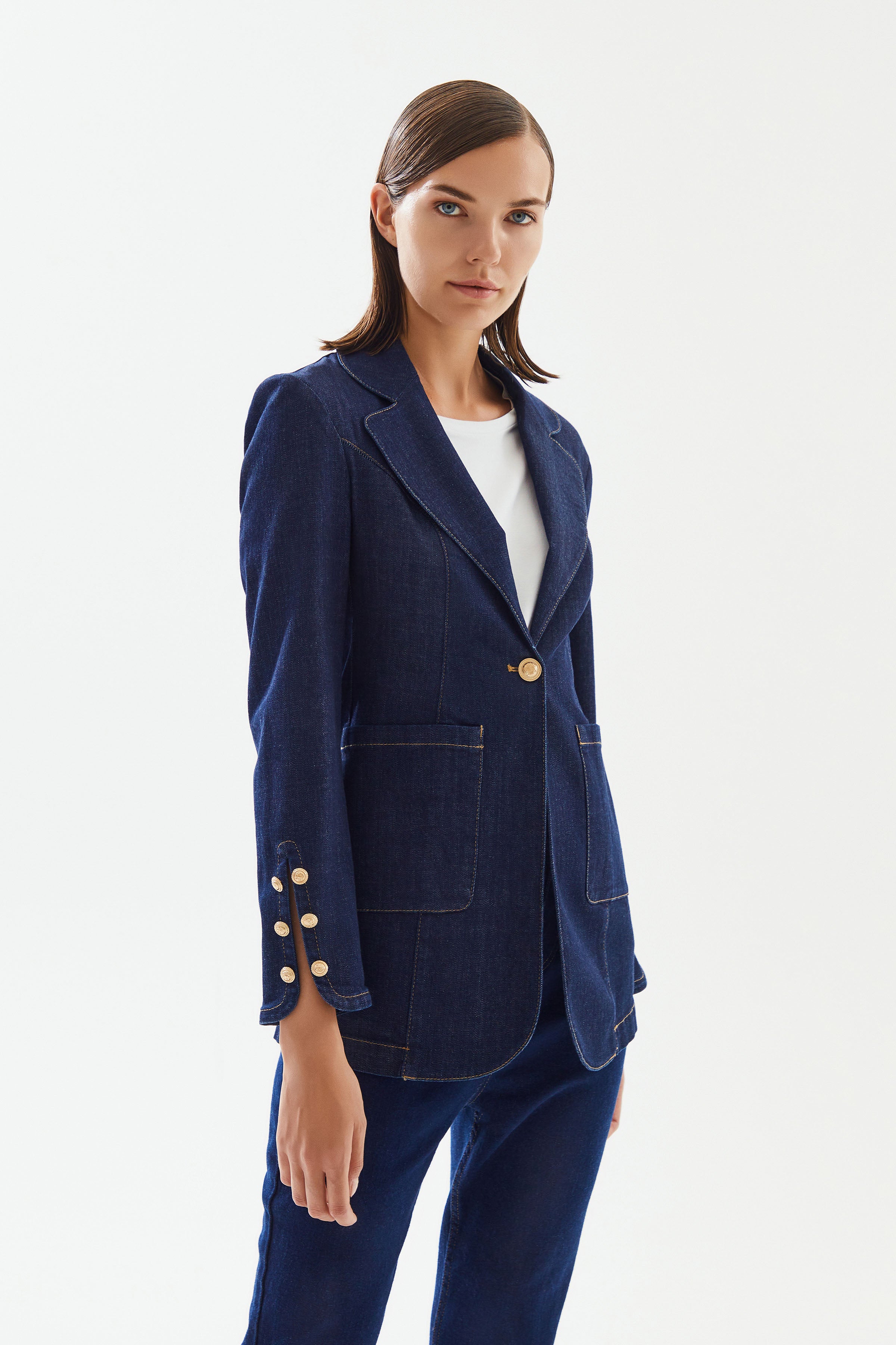 Women's Sleeve Slit Blazer Denim Jacket