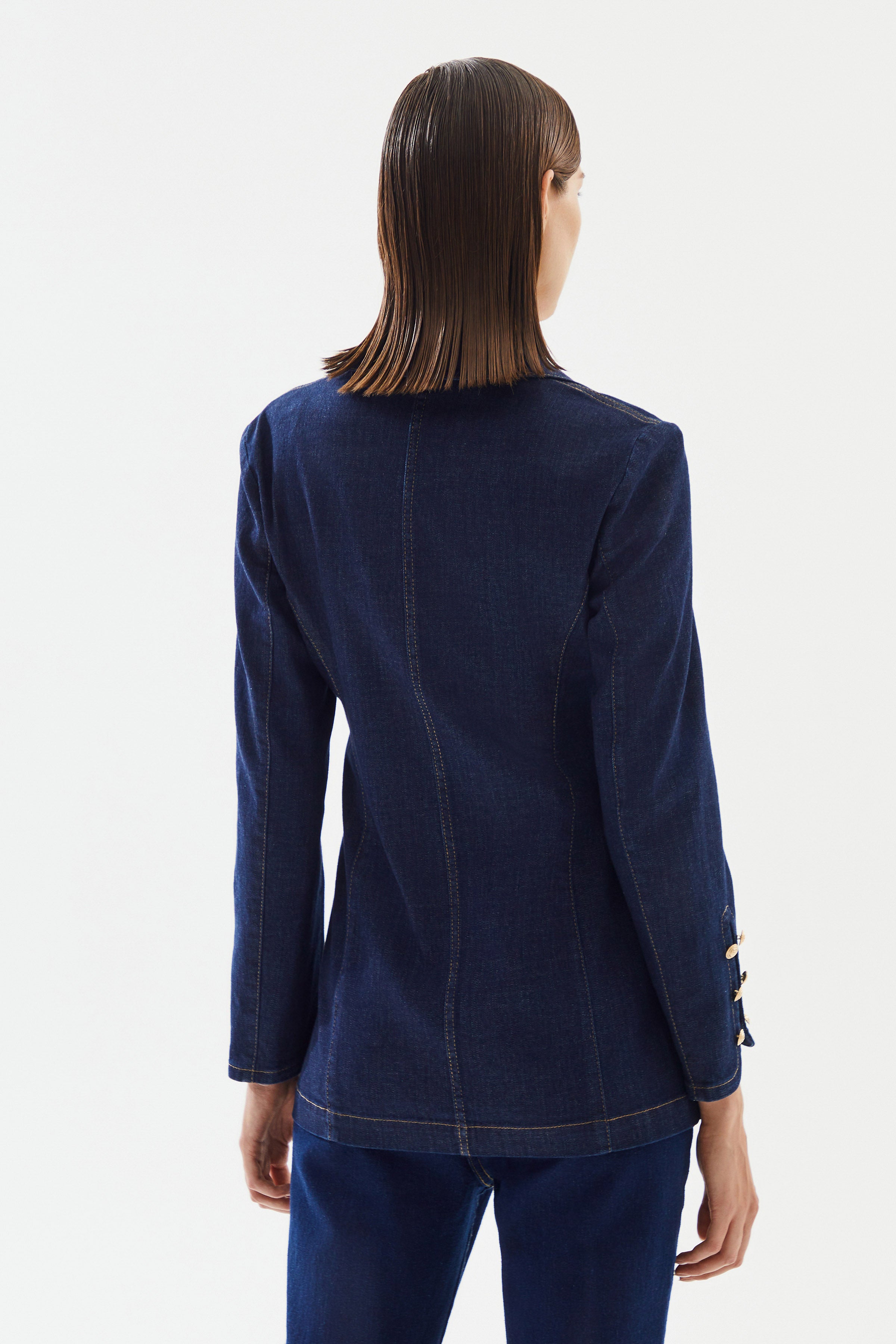 Women's Sleeve Slit Blazer Denim Jacket