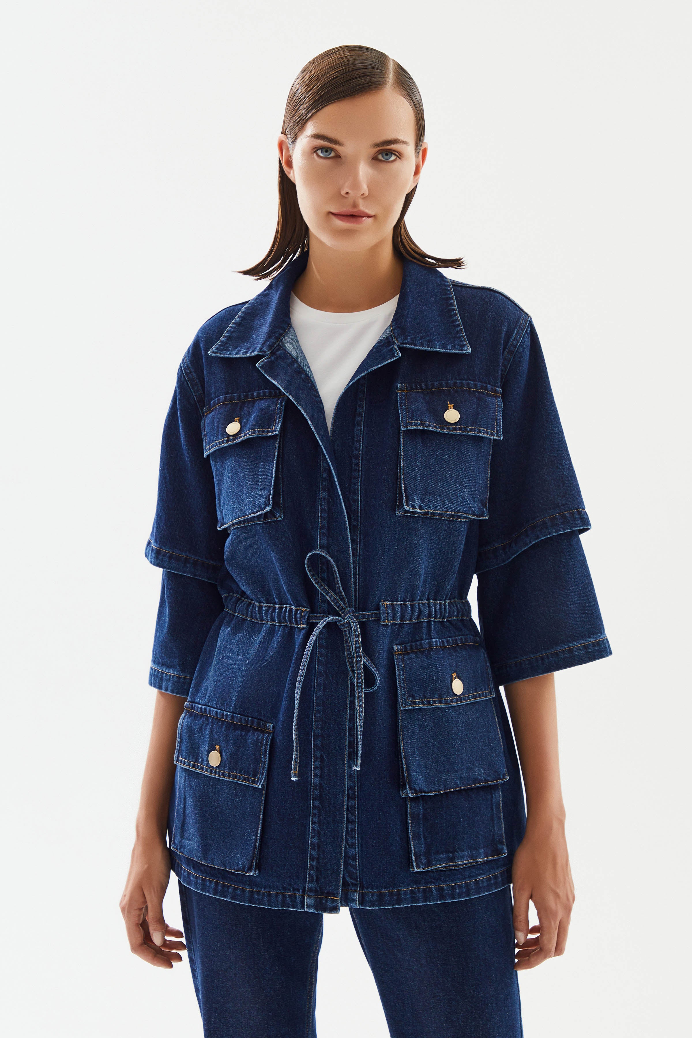 Women's Denim Jacket with Short Sleeves
