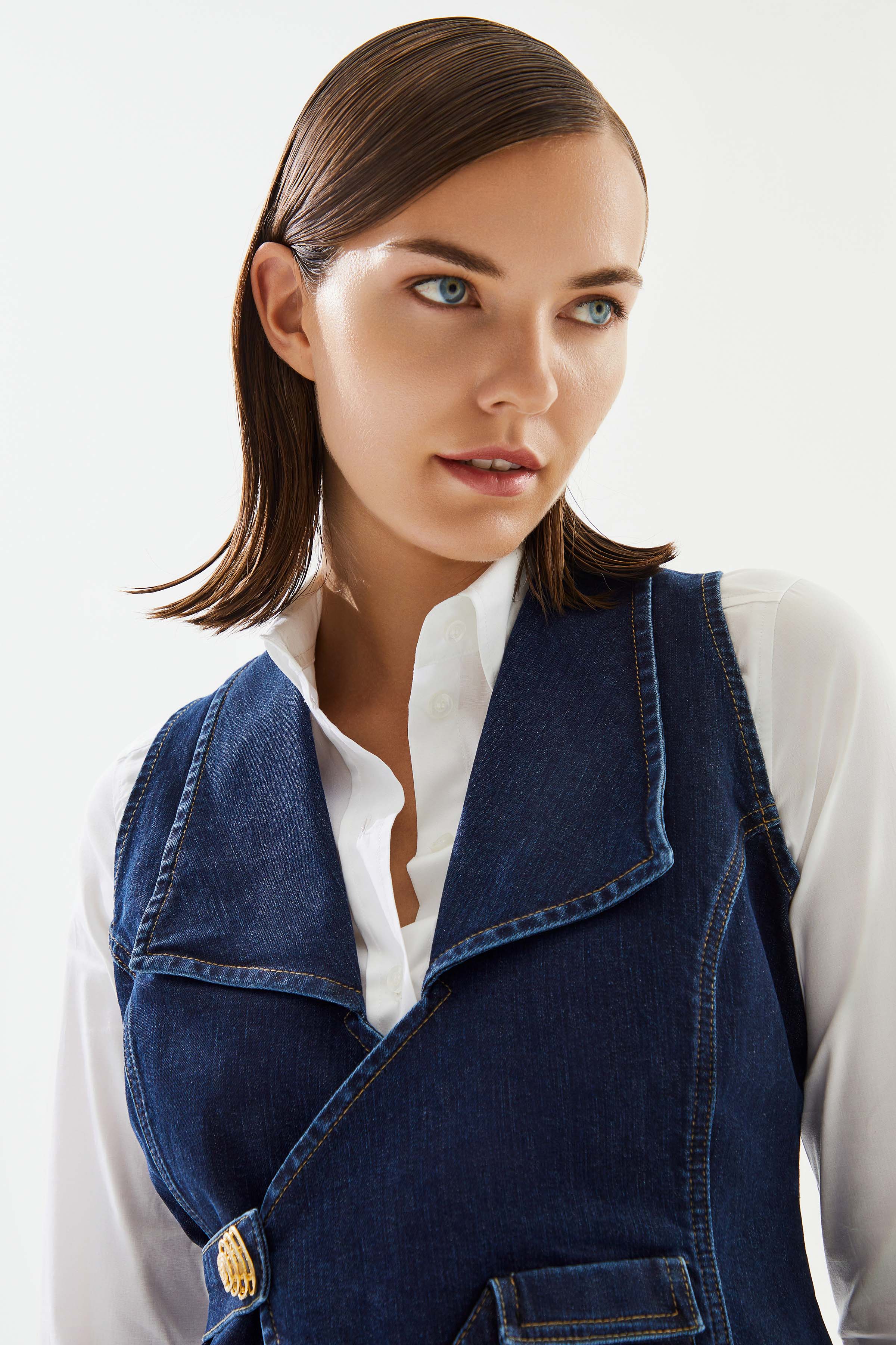 Women's Double Breasted Denim Vest