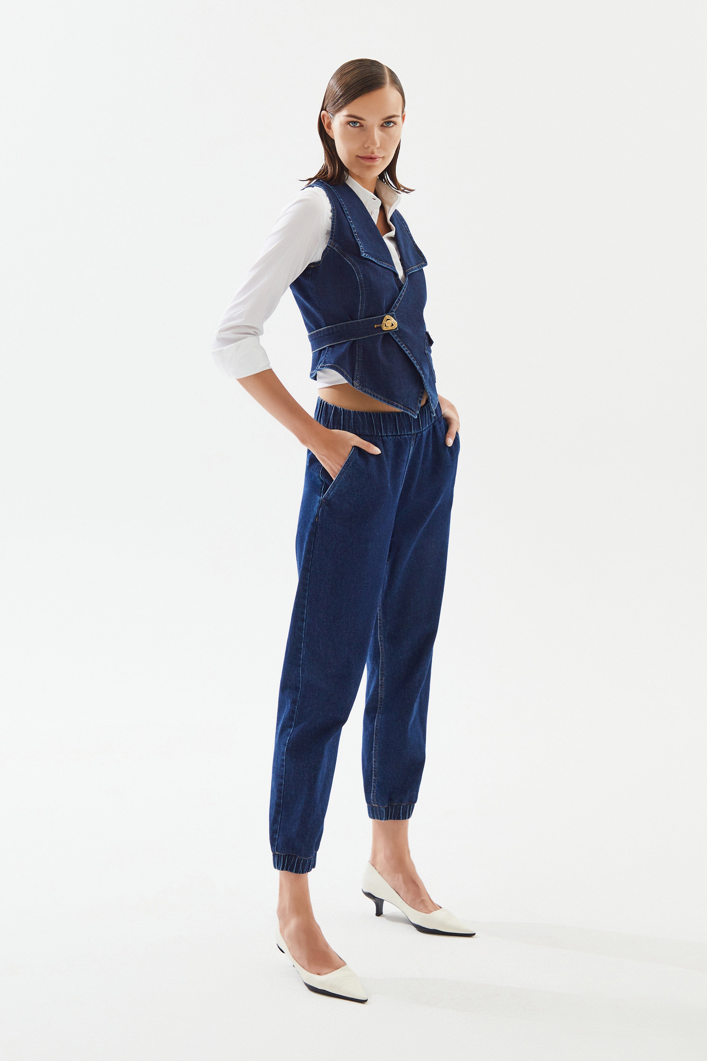 Women's Double Breasted Denim Vest