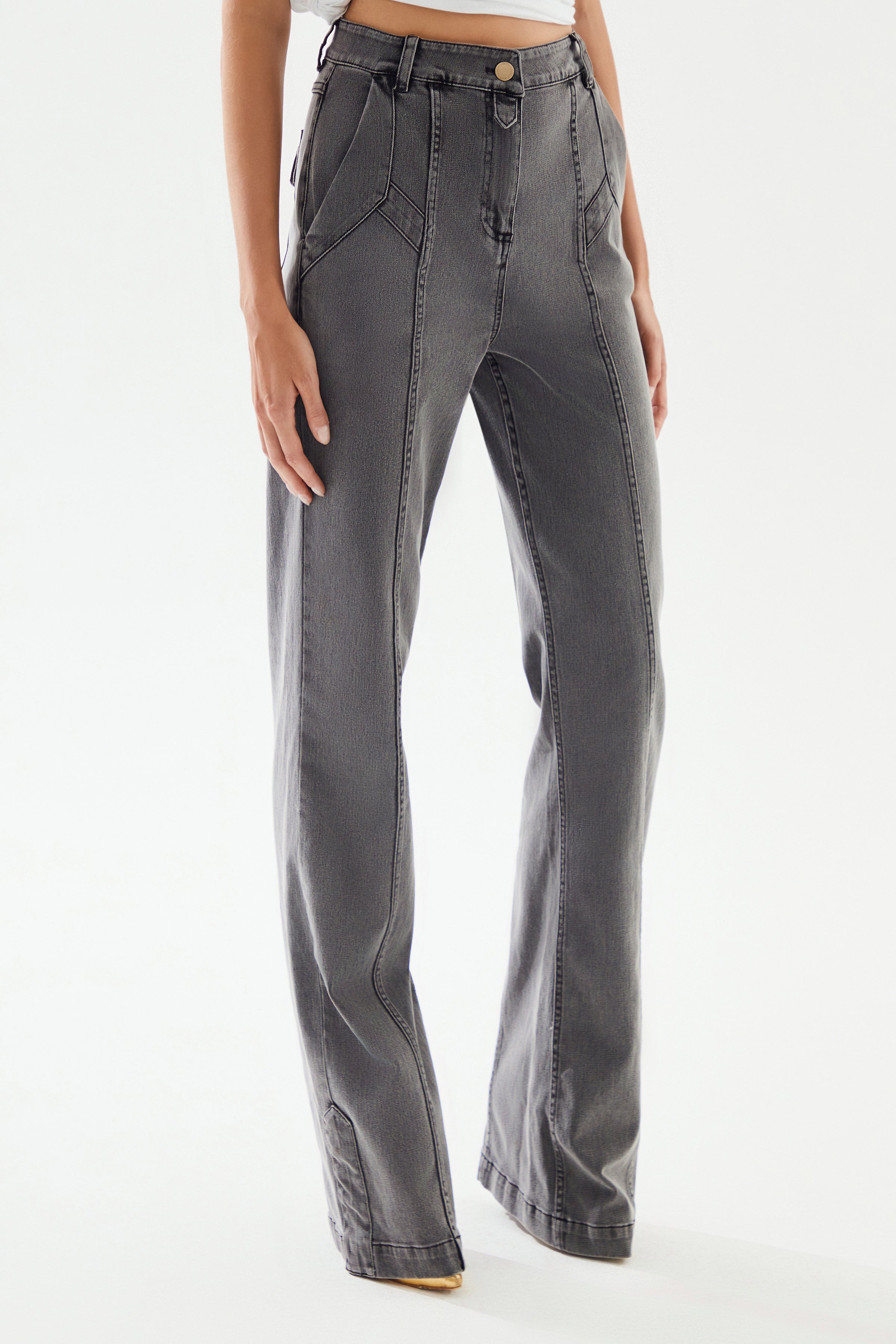 Women's Front Stitched Denim Trousers
