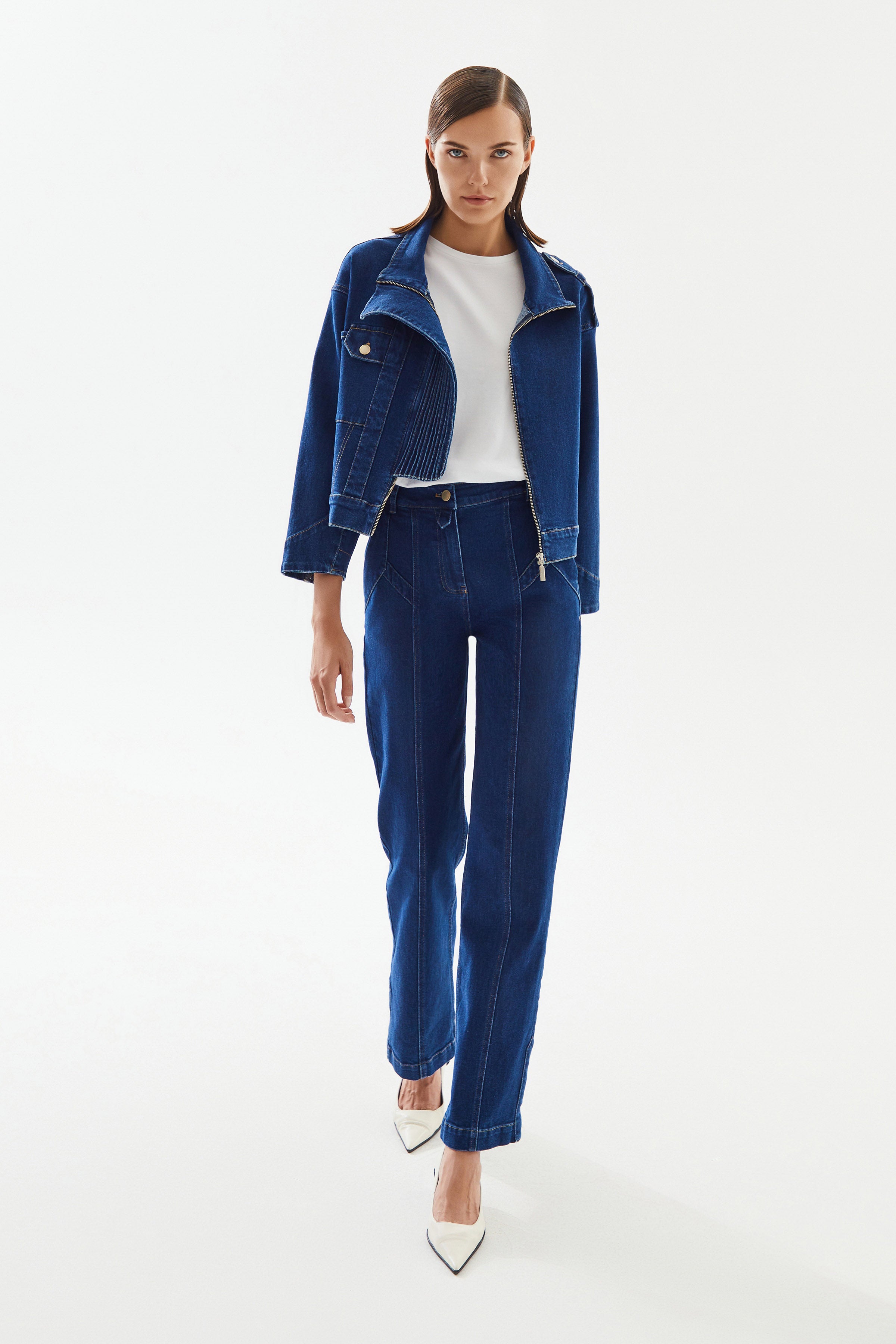 Women's High Waist Straight Denim Trousers